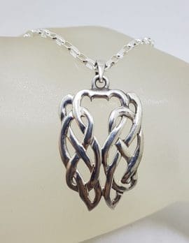 Sterling Silver Celtic Knots Wide Pendant on Silver Chain
