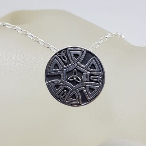 Sterling Silver Celtic Knots Round Disc Pendant on Silver Chain