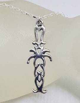 Sterling Silver Celtic Knots Long Pendant on Silver Chain