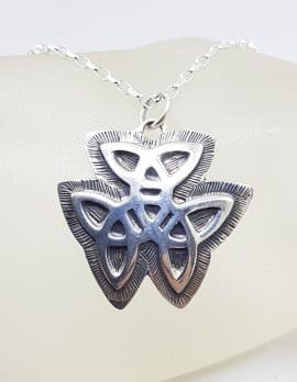 Sterling Silver Celtic Knots Unusual Shaped Pendant on Silver Chain