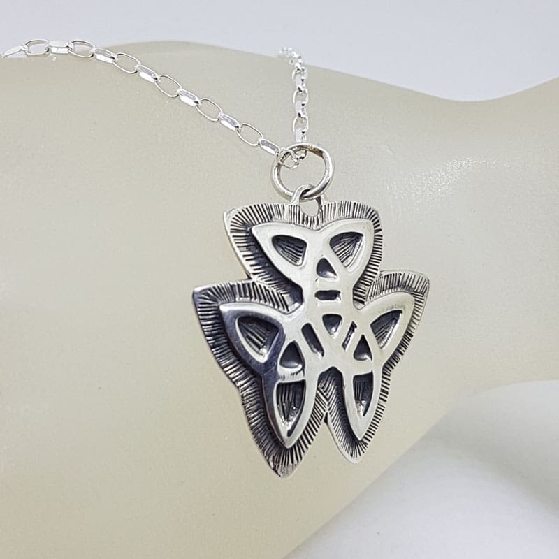 Sterling Silver Celtic Knots Unusual Shaped Pendant on Silver Chain Sterling Silver Celtic Knots Unusual Shaped Pendant on Silver Chain