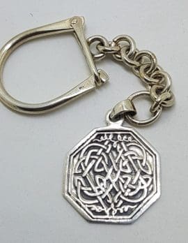 Sterling Silver Celtic Knot Design Octagonal Shaped Keyring
