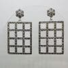 Sterling Silver Marcasite Large Rectangular Lattice Design Drop Earrings