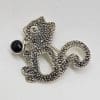 Sterling Silver Marcasite Onyx Squirrel Brooch - Cat