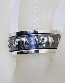 Sterling Silver Elephant Patterned Spinner Fidget Band Ring - Gents Ring / Ladies Ring