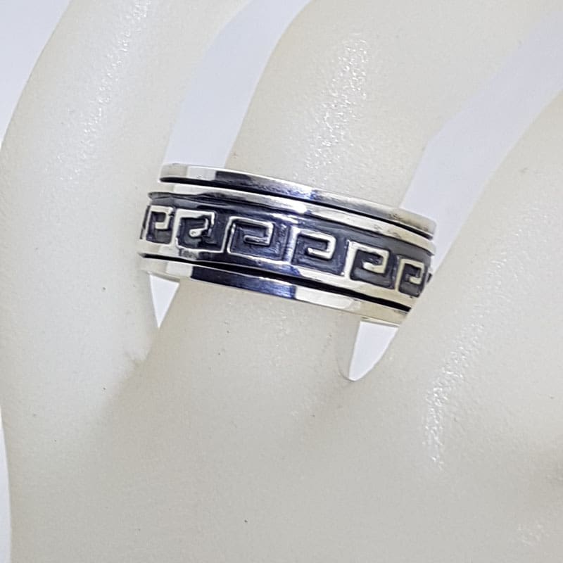 Sterling Silver Greek Key Patterned Spinner Fidget Band Ring - Gents Ring / Ladies Ring