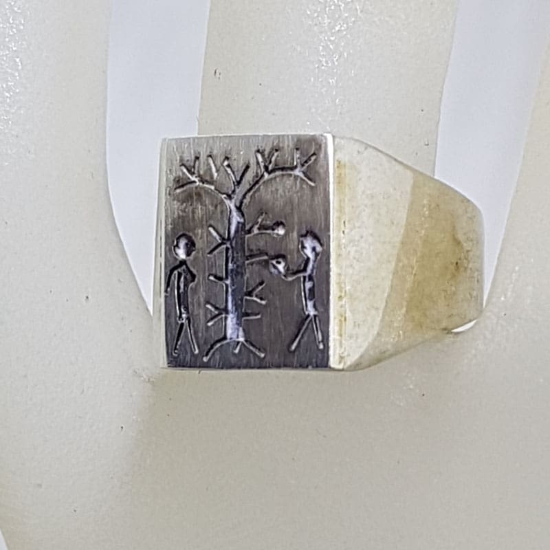 Sterling Silver Unique Adam and Eve Motif Rectangular Signet Ring - Gents Ring / Ladies Ring Sterling Silver Unique Adam and Eve Motif Rectangular Signet Ring - Gents Ring / Ladies Ring