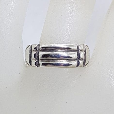 Sterling Silver Line Patterned Band Ring - Gents Ring / Ladies Ring
