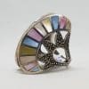 Sterling Silver Marcasite and Multi-Colour Mother of Pearl Large Fan Shaped Ring