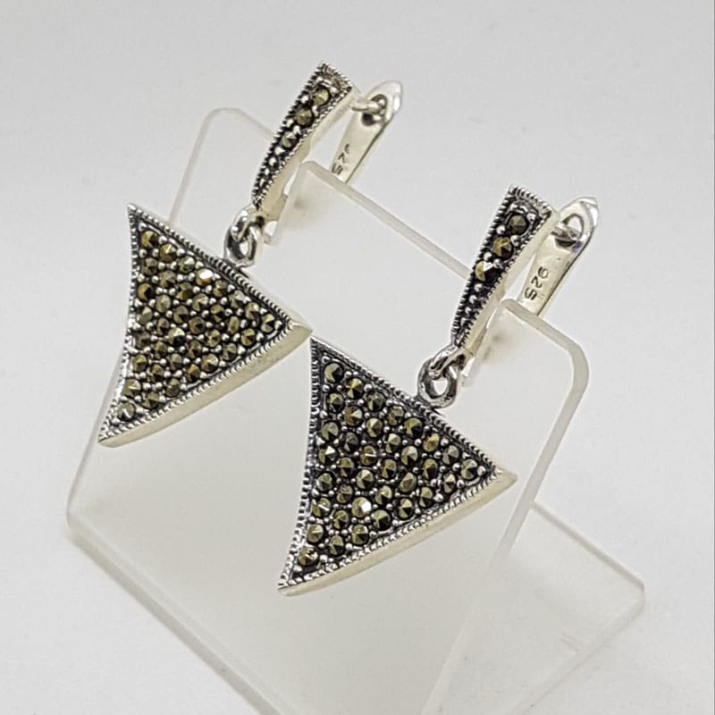 Sterling Silver Marcasite Triangular Drop Earrings