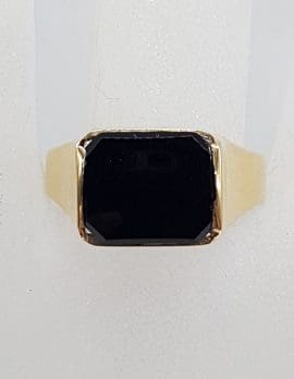 9ct Yellow Gold Large Rectangular Onyx Gents Ring / Ladies Ring