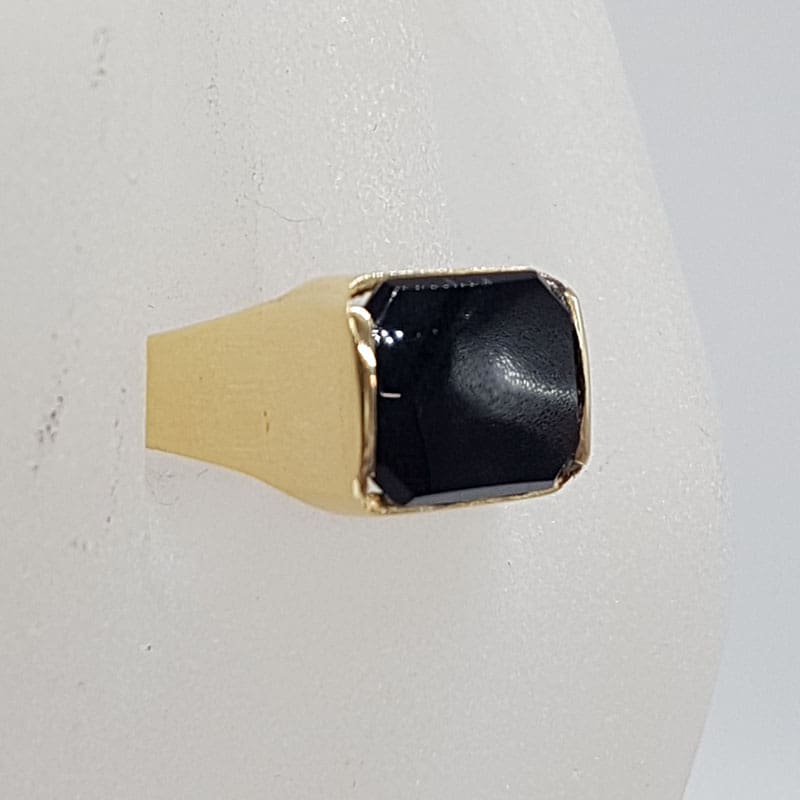 9ct Yellow Gold Large Rectangular Onyx Gents Ring / Ladies Ring