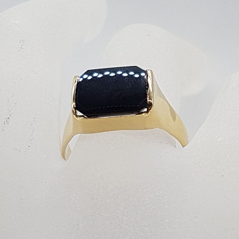 9ct Yellow Gold Large Rectangular Onyx Gents Ring / Ladies Ring