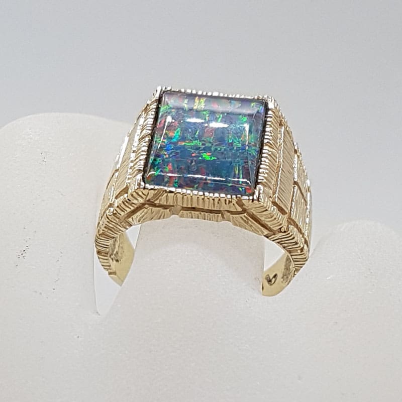 9ct Yellow Gold Very Large Rectangular Opal Triplet Gents Ring / Ladies Ring - Antique / Vintage 9ct Yellow Gold Very Large Rectangular Opal Triplet Gents Ring / Ladies Ring - Antique / Vintage
