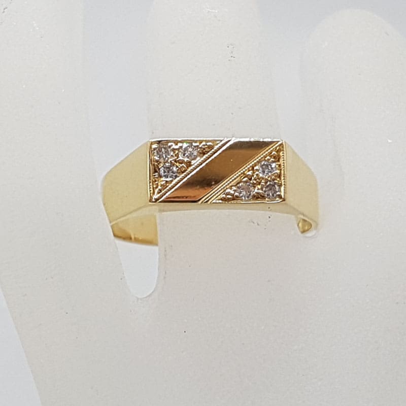 18ct Yellow Gold 6 Diamond Rectangular Gents Ring / Ladies Ring