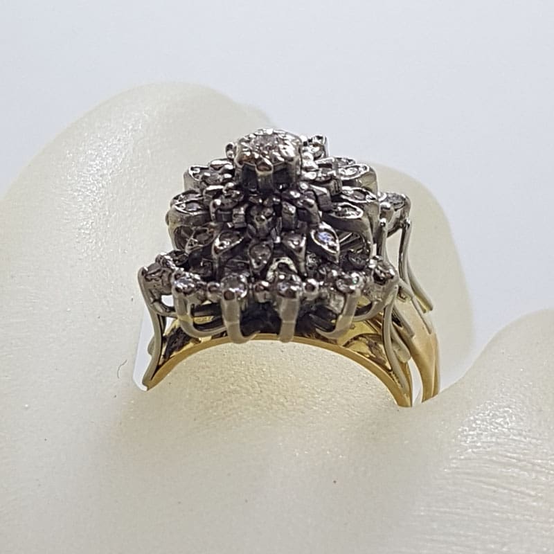 18ct Yellow Gold Large Diamond Cluster Three Piece Set of Rings in Daisy Flower Cluster Shape - Engagement Ring / Wedding Ring / Eternity Ring - Antique / Vintage