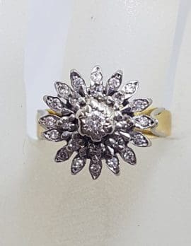 18ct Yellow Gold Large Diamond Cluster Three Piece Set of Rings in Daisy Flower Cluster Shape - Engagement Ring / Wedding Ring / Eternity Ring - Antique / Vintage