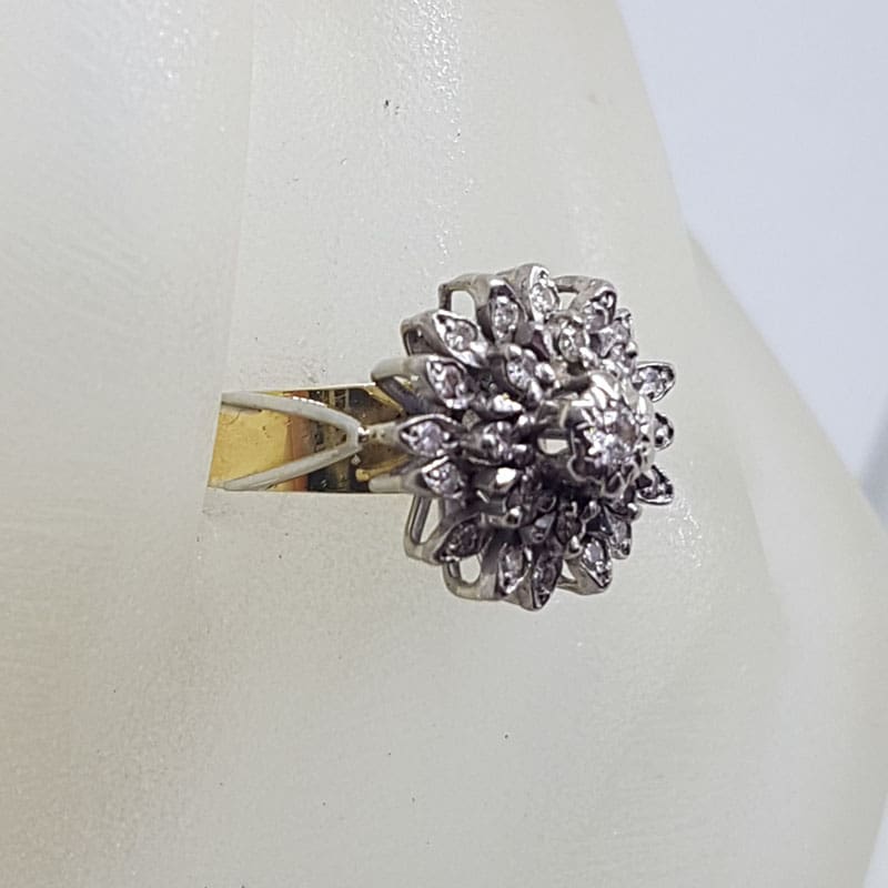 18ct Yellow Gold Large Diamond Cluster Three Piece Set of Rings in Daisy Flower Cluster Shape - Engagement Ring / Wedding Ring / Eternity Ring - Antique / Vintage