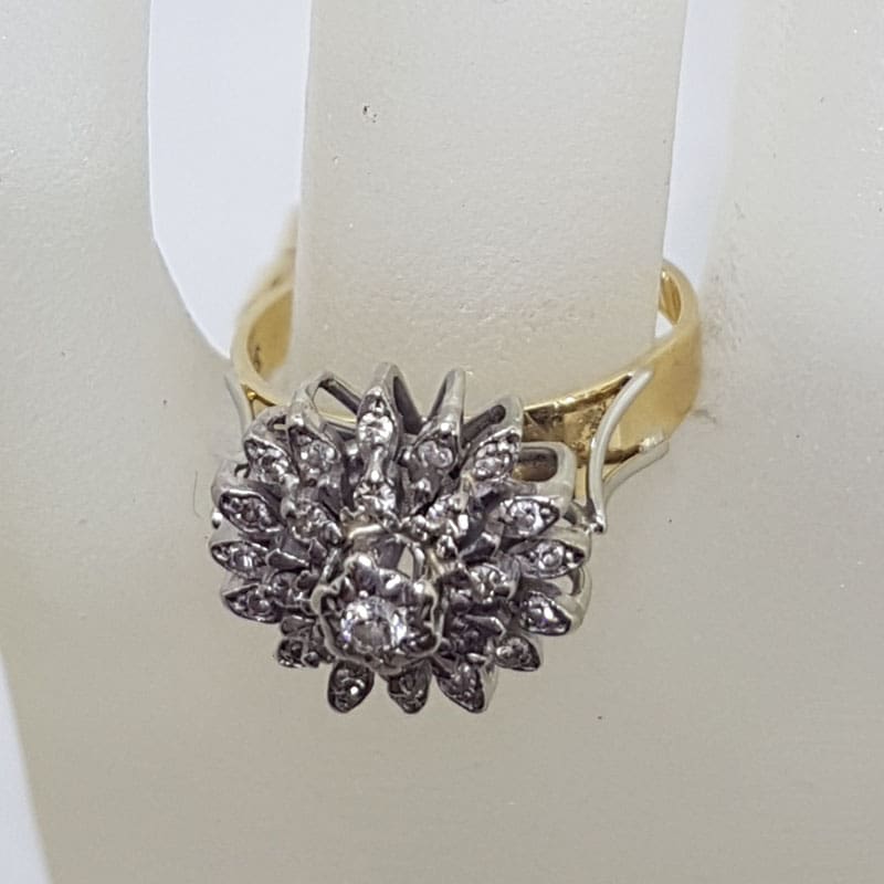 18ct Yellow Gold Large Diamond Cluster Three Piece Set of Rings in Daisy Flower Cluster Shape - Engagement Ring / Wedding Ring / Eternity Ring - Antique / Vintage