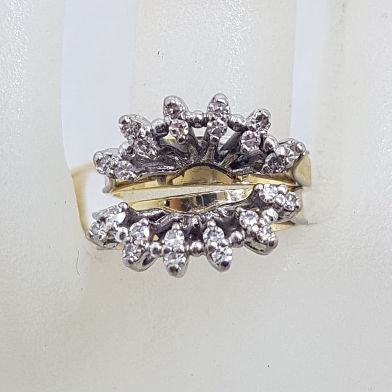 18ct Yellow Gold Large Diamond Cluster Three Piece Set of Rings in Daisy Flower Cluster Shape - Engagement Ring / Wedding Ring / Eternity Ring - Antique / Vintage