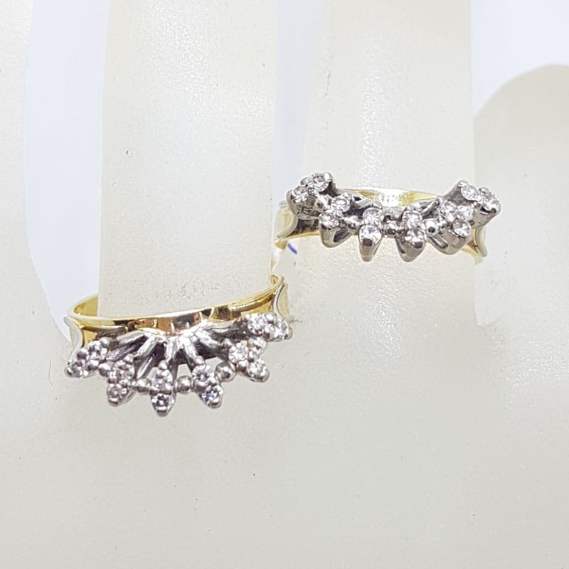 18ct Yellow Gold Large Diamond Cluster Three Piece Set of Rings in Daisy Flower Cluster Shape - Engagement Ring / Wedding Ring / Eternity Ring - Antique / Vintage