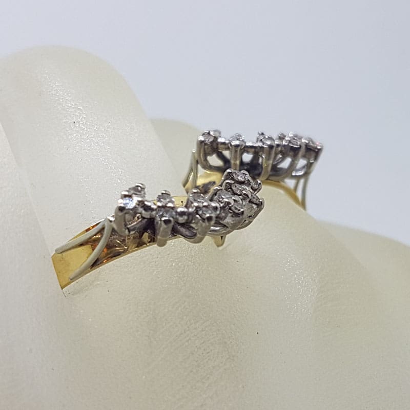18ct Yellow Gold Large Diamond Cluster Three Piece Set of Rings in Daisy Flower Cluster Shape - Engagement Ring / Wedding Ring / Eternity Ring - Antique / Vintage