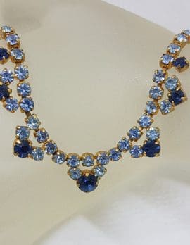Plated Blue Rhinestone Necklace / Chain - Vintage Costume Jewellery