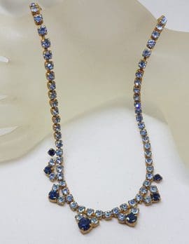 Plated Blue Rhinestone Necklace / Chain - Vintage Costume Jewellery