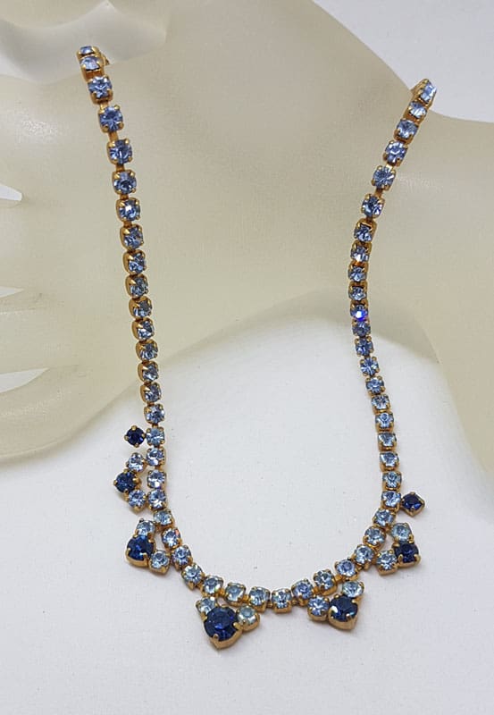 Plated Blue Rhinestone Necklace / Chain - Vintage Costume Jewellery Plated Blue Rhinestone Necklace / Chain - Vintage Costume Jewellery