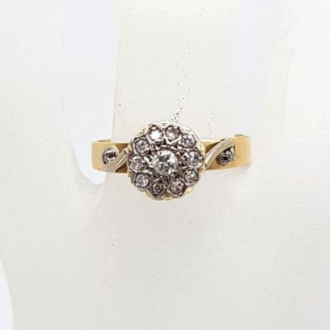18ct Yellow Gold High Set Diamond Daisy Flower Cluster Ring / Engagement Ring - Antique / Vintage