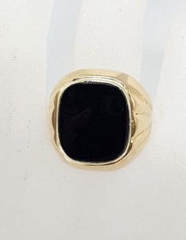 9ct Yellow Gold Large and Heavy Rectangular / Oblong Shape Onyx Gents Ring - Antique / Vintage