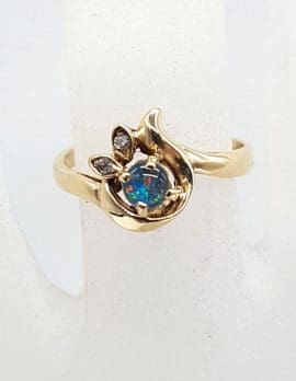 9ct Yellow Gold Natural Sapphire Ornate Design Ring - Vintage