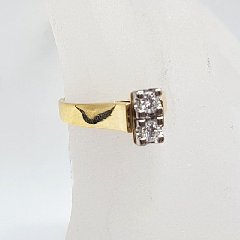 18ct Yellow gold " Et Toi Et Moi " Two Diamond Ring - Engagement Ring / Dress Ring - Antique / Vintage