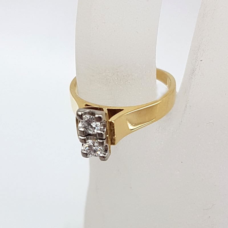 18ct Yellow gold " Et Toi Et Moi " Two Diamond Ring - Engagement Ring / Dress Ring - Antique / Vintage