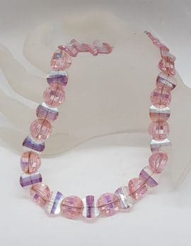 Vintage Pink Crystal Round Bead Necklace / Chain