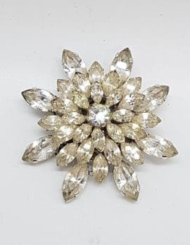 Plated Large Flower / Star Rhinestone Cluster Brooch – Vintage Costume Jewellery