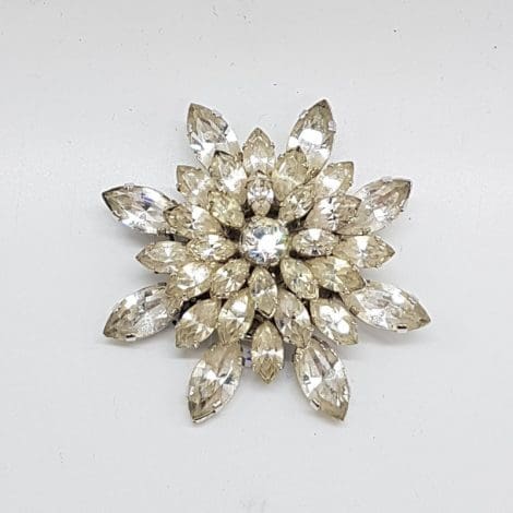 Plated Large Flower / Star Rhinestone Cluster Brooch – Vintage Costume Jewellery