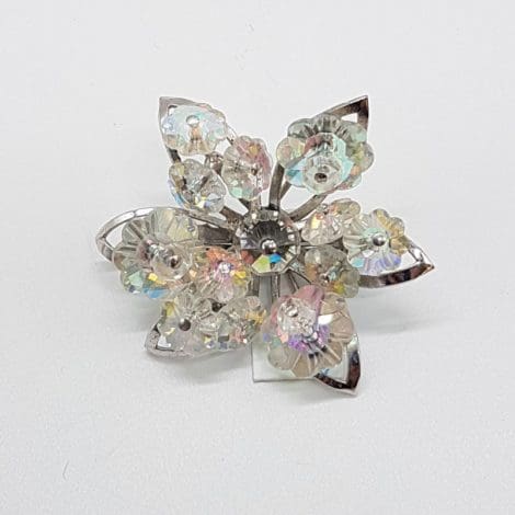 Plated Large Crystal Cluster Flower Brooch – Vintage Costume Jewellery