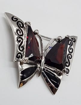 Plated Large Red Crystal Butterfly Brooch – Vintage Costume Jewellery