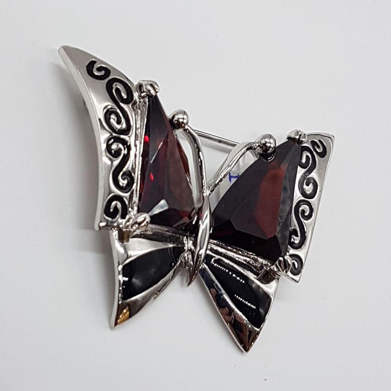 Plated Large Red Crystal Butterfly Brooch – Vintage Costume Jewellery