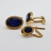 Plated Oval Black Cufflinks with Button Stud - Vintage Costume Jewellery