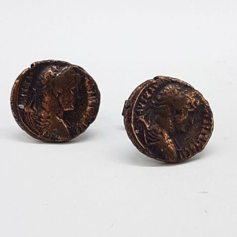 Plated Oval Coin Style Head Cufflinks - Vintage Costume Jewellery