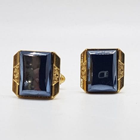 Plated Iron Ore Ornate Patterned Sides Cufflinks - Vintage Costume Jewellery