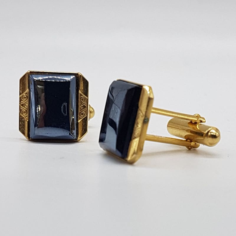 Plated Iron Ore Ornate Patterned Sides Cufflinks - Vintage Costume Jewellery Plated Iron Ore Ornate Patterned Sides Cufflinks - Vintage Costume Jewellery