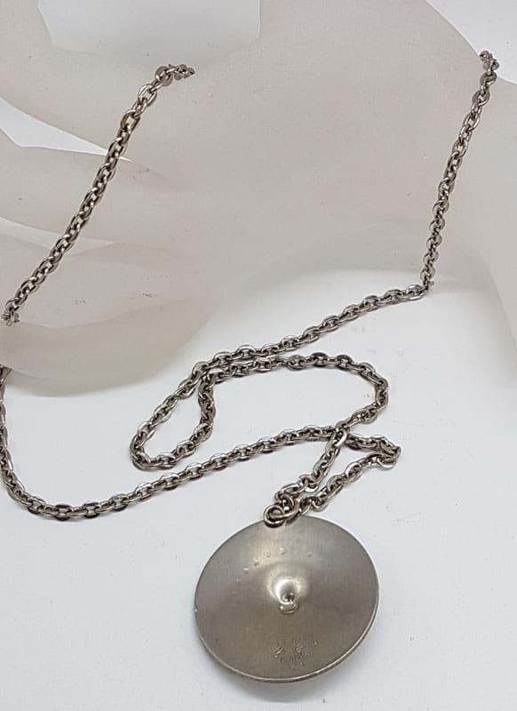 Pewter Georg Jensen Designer Large Round Pendant on Chain - Vintage Costume Jewellery Pewter Georg Jensen Designer Large Round Pendant on Chain - Vintage Costume Jewellery