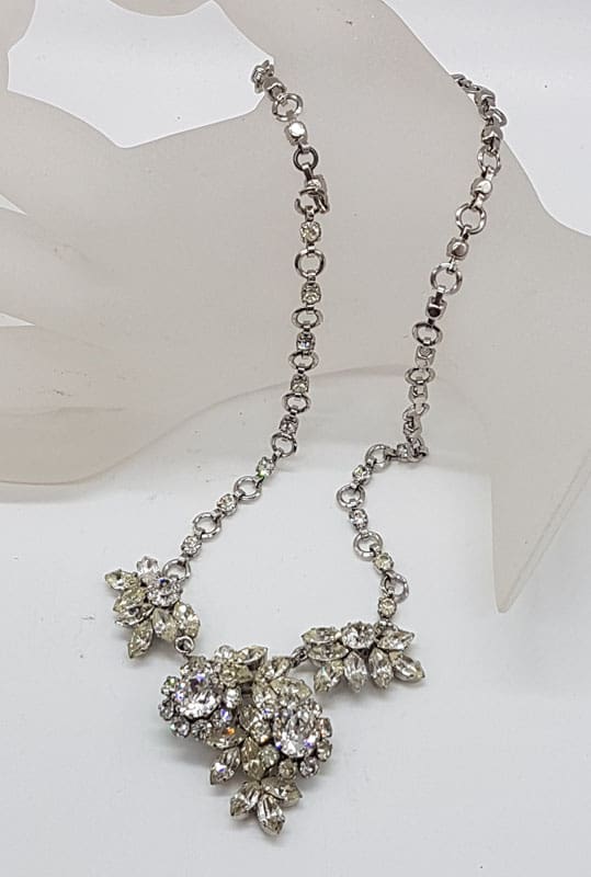 Large Ornate Rhinestone Jewelcrest Necklace - Antique / Vintage Costume Jewellery Large Ornate Rhinestone Jewelcrest Necklace - Antique / Vintage Costume Jewellery