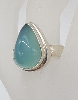 Sterling Silver Teardrop / Pear Shape Chalcedony Bezel Set Ring