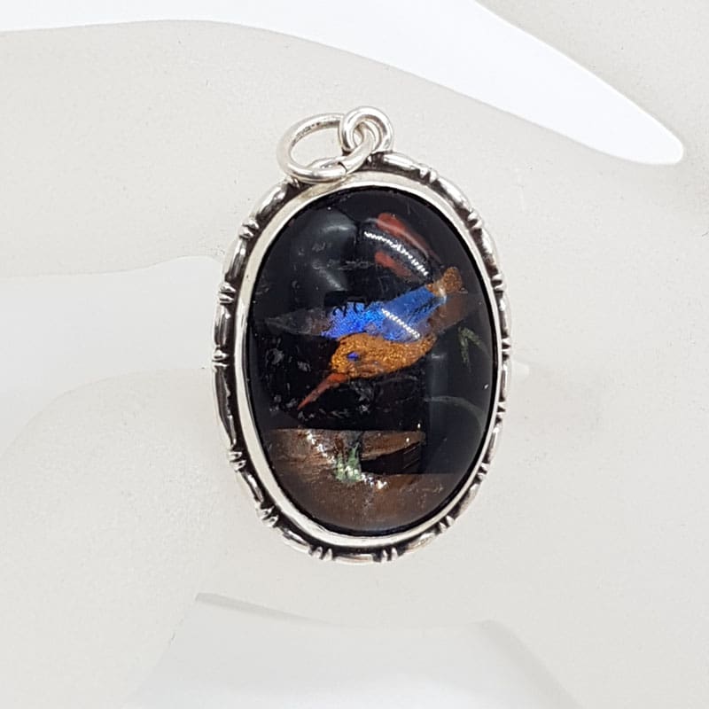 Sterling Silver Oval Hummingbird Design Brooch - Vintage / Antique Sterling Silver Oval Hummingbird Design Brooch - Vintage / Antique