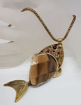 Large Plated Fish Pendant on Chain - Vintage Costume Jewellery
