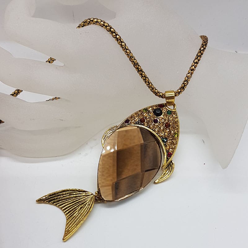 Large Plated Fish Pendant on Chain - Vintage Costume Jewellery Large Plated Fish Pendant on Chain - Vintage Costume Jewellery